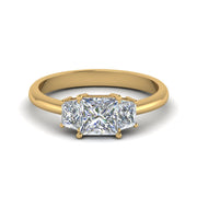 Princess Cut 3 Stone Trapezoid Engagement Ring